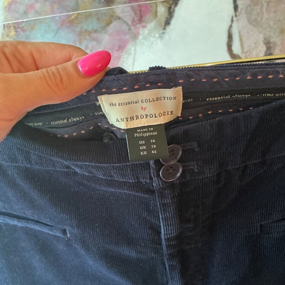 Anthropologie The Essential Curdoroy Trousers Size 14 Navy - Picture 3 of 5